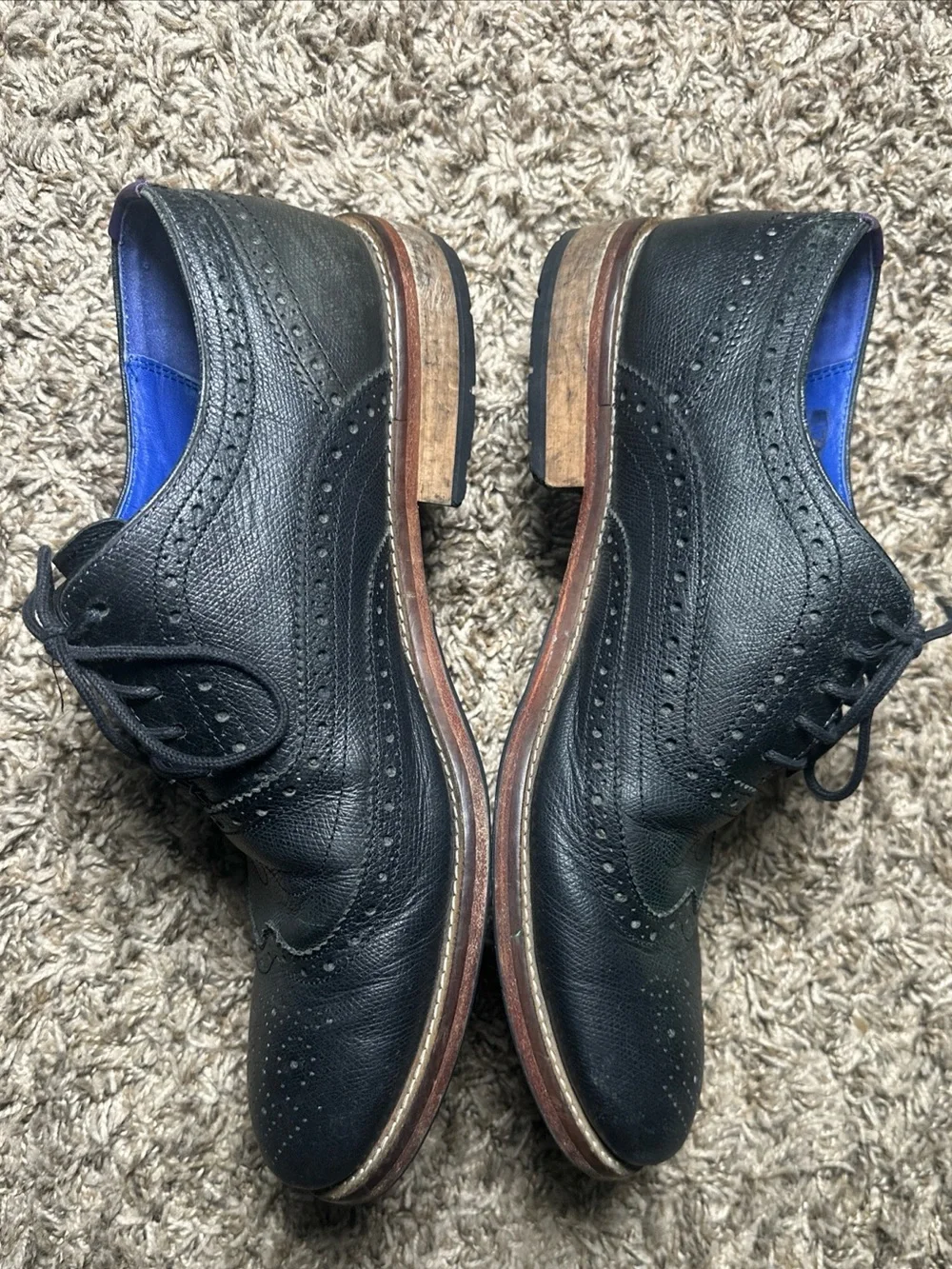Ted Baker GURI7 Black Pebbled Leather Wingtip Brogue Oxfords Men’s 11